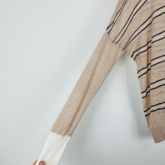 Me+Em Peach Beige Striped Oversized Linen Blend Relaxed Fit Top UK S - Picture 3 of 11